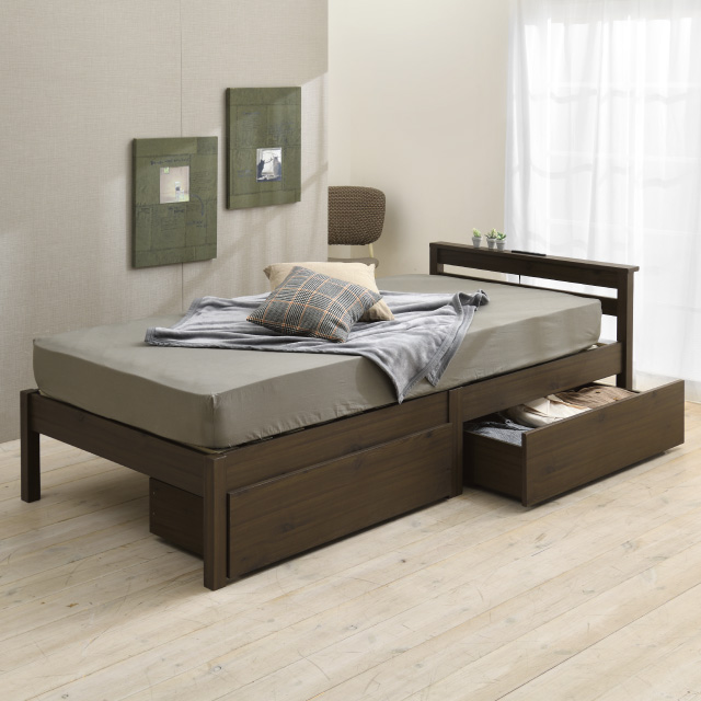 組立簡単すのこベッド引出付き ブラウン SLB-201(DBR)、SLH211(DBR)