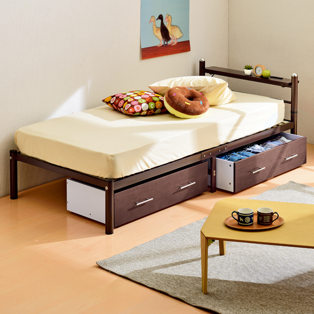 シングルベッド宮付引出付 ブラウン SLB-07(BR)