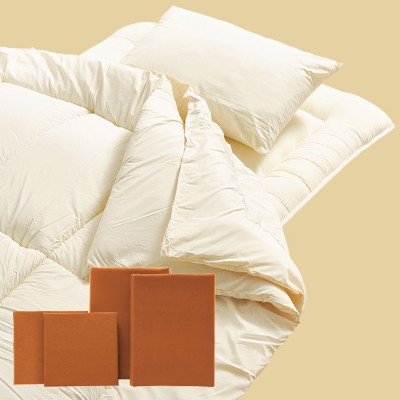 ホコリが出にくい布団7点セット　キャメル（掛布団、敷布団、枕、カバー4点）